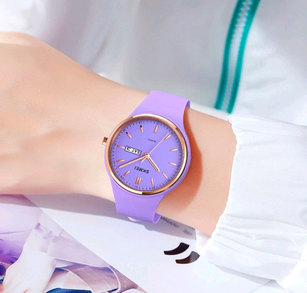 Skmei Quartz Analog Purple Dial Silicone Strap Watch for Women - 1747 - Mauve