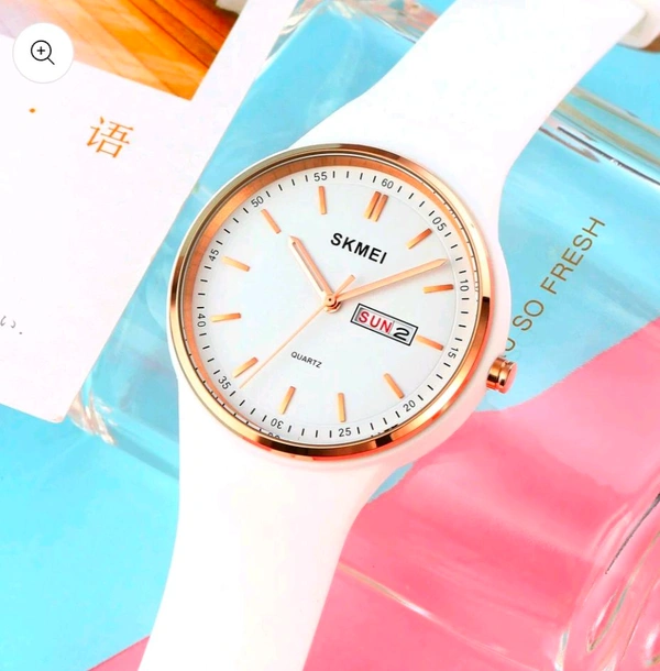 Skmei Quartz Analog Purple Dial Silicone Strap Watch for Women - 1747 - White