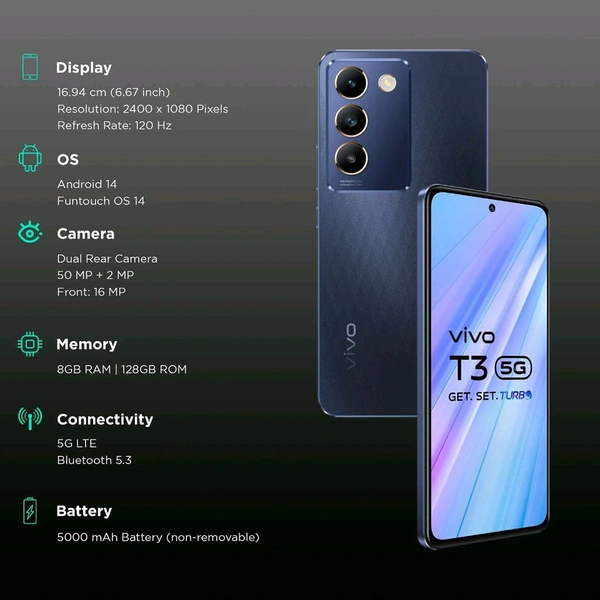 Vivo T3 5G - Black, 128
