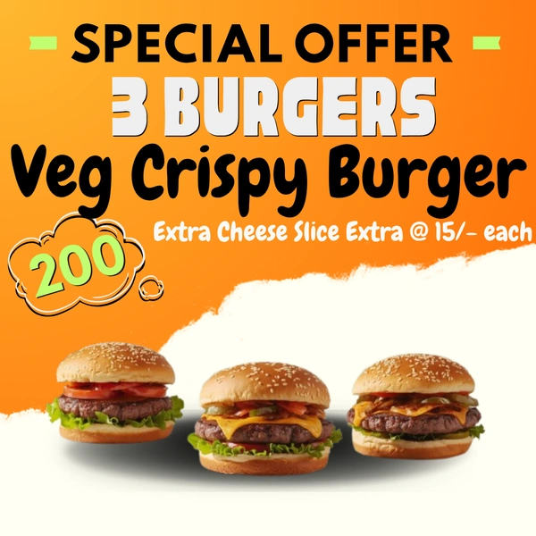 Buy 3 Em's Burger Save 10/- - Buy 3 Veg Crispy Burgers 200/-