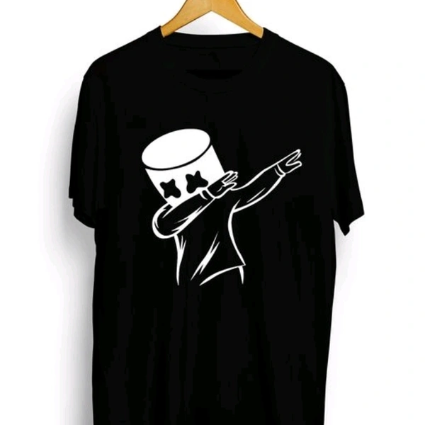 Fancy Knit Pure Cotton Printed Men's Black T-shirt - L