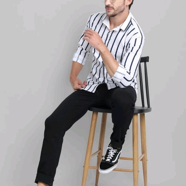 Men Cotton Striped Shirt - M