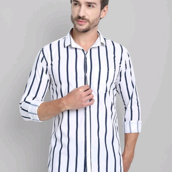 Men Cotton Striped Shirt - L