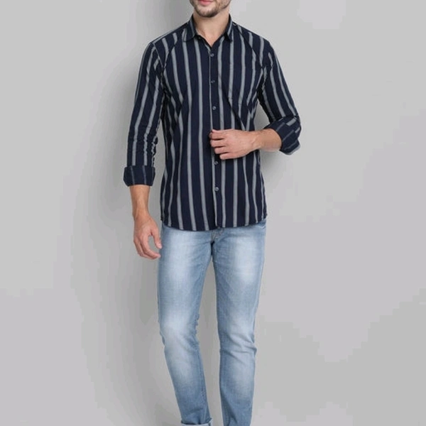 Men Cotton Striped Shirt - M
