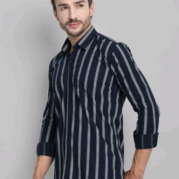 Men Cotton Striped Shirt - M