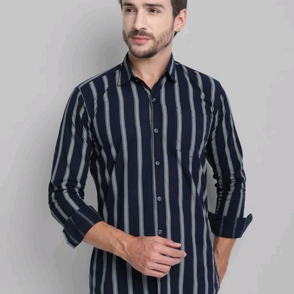 Men Cotton Striped Shirt - L
