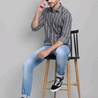 Men Cotton Striped Shirt - L