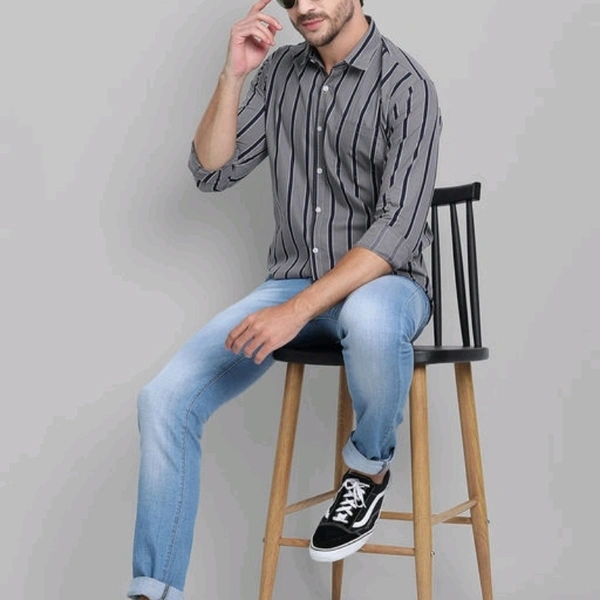Men Cotton Striped Shirt - L