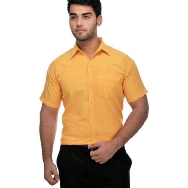 Men's Half Sleeves Cotton Yellow Shirt - L