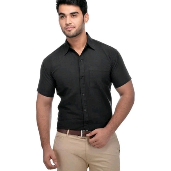 Men's Half Sleeves Cotton Black Shirt - XL