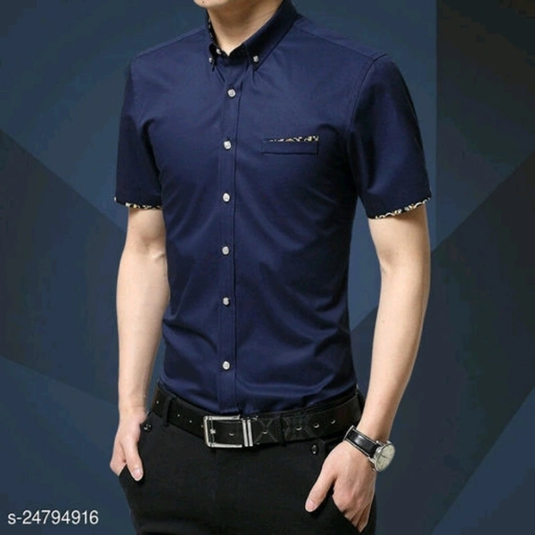 Blue Half Sleeve Cotton Shirt - M