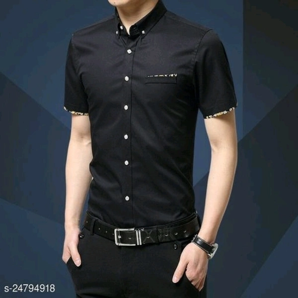 Black Half Sleeve Cotton Black Shirt - XL