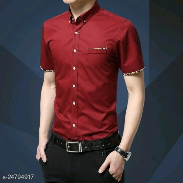 Maroon Half Sleeve Cotton Red Shirt - L