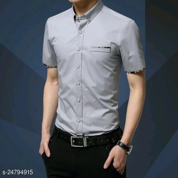 Grey Half Sleeve Cotton Grey Shirt - XL