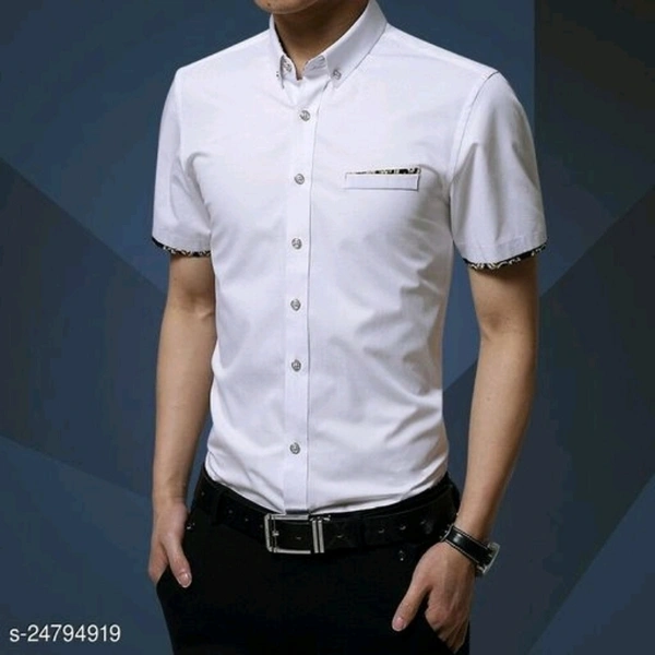 White Half Sleeve Cotton White Shirt - L