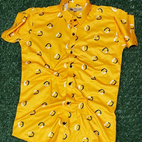 Lycra trend printed half sleeves Yellow shirt - M