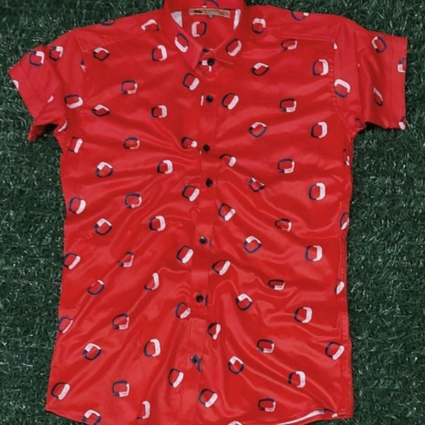 Lycra trend printed half sleeves Red shirt - L