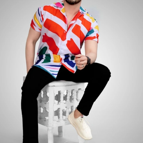Men's Poly Cotton Half Sleeve Casual Printed Shirt - S