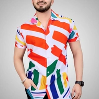 Men's Poly Cotton Half Sleeve Casual Printed Shirt - M