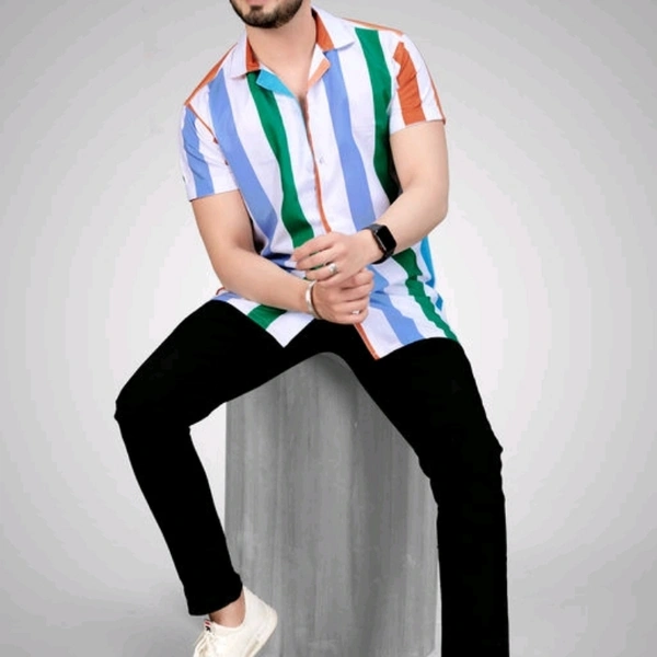 Men's Poly Cotton Half Sleeve Casual Printed Shirt - M