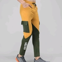 Pitara Men's Lycra ColorBlock Mustard & Green Track Pant (SFC-MTP-008) - 30