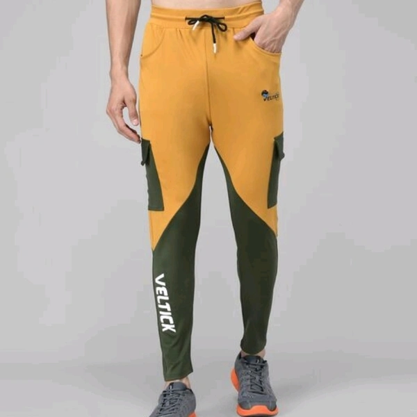 Pitara Men's Lycra ColorBlock Mustard & Green Track Pant (SFC-MTP-008) - 32