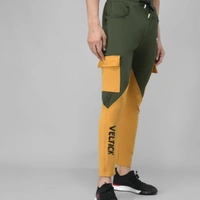Pitara Men's Lycra ColorBlock Green & Mustard Track Pant (SFC-MTP-012) - 32