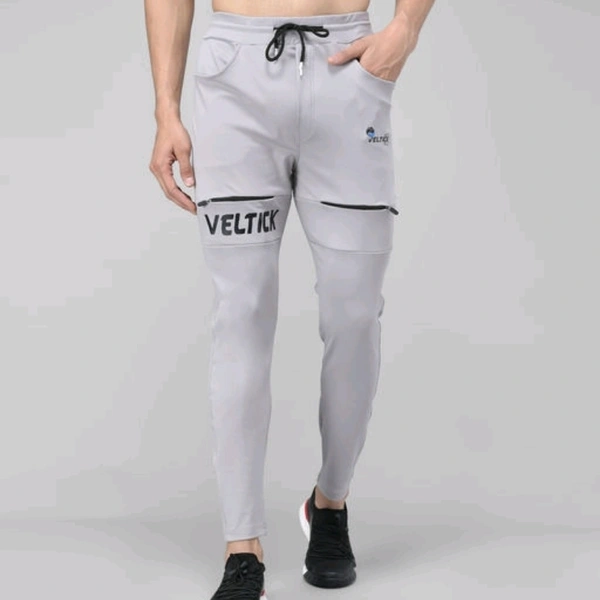 Veltick Men's Lycra Solid Track Pant (Grey) - 28