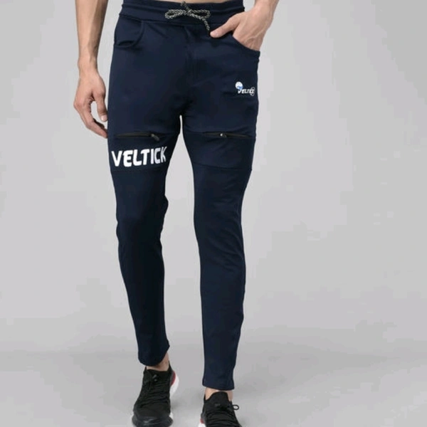 Veltick Men's Lycra Solid Track Pant (Dark Blue) - 30