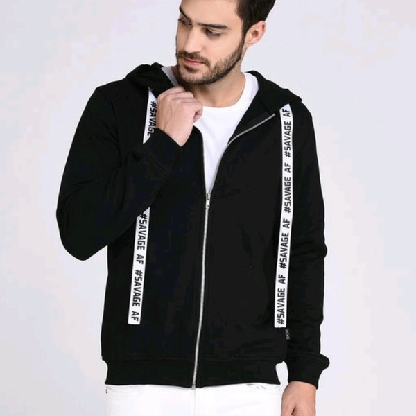 Rigo Black Fleece Hooded With Front Zip Open Sweatshirt-Full - M