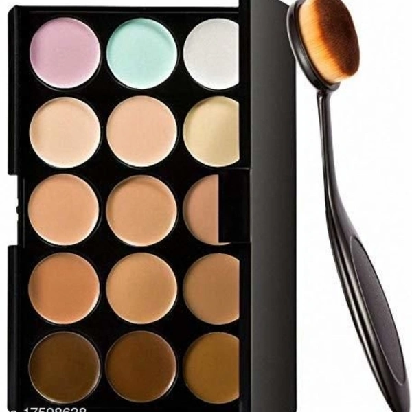 m.n 15 Colors Contour Face Creme Makeup Concealer Palette + Make up Brush Pack of 2-C357 (Set of 2)