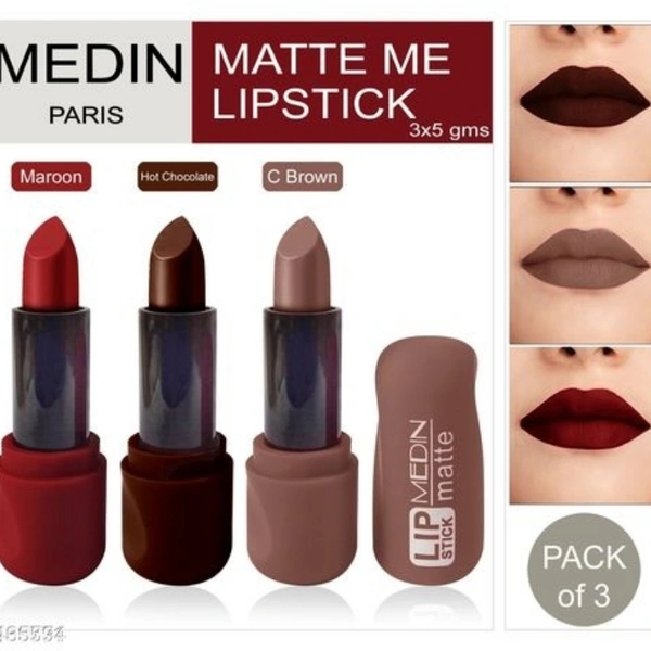 Navaratri Combo Of Pink Red Violet Color Medin Paris Super Matte Lipstick with New Sades (Pack of 3)