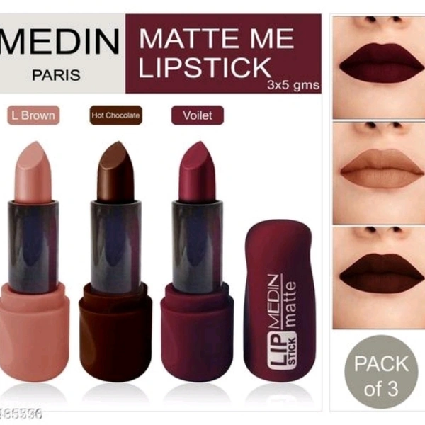 Navaratri Combo Of Pink Red Maroon Color Medin Paris Super Matte Lipstick with New Sades (Pack of 3)