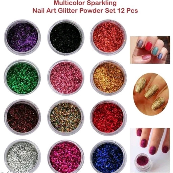 Beautiful Sparkles Nail Art Glitter Powder 12 Pcs (Multicolor)