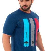 Men's Navy Blue Printed Cotton Short Sleeves Round Neck T-shirt - S