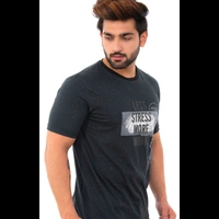 Men's Charcoal Printed Cotton Short Sleeves Round Neck T-shirt - XL