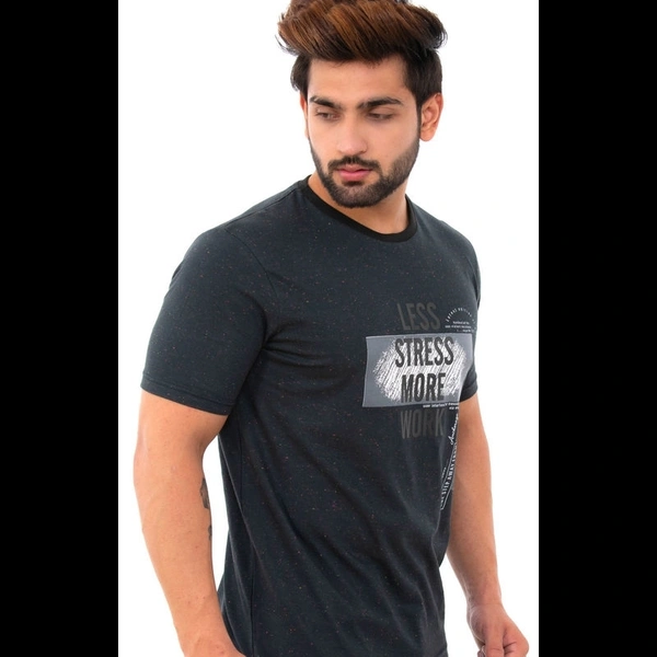 Men's Charcoal Printed Cotton Short Sleeves Round Neck T-shirt - XL