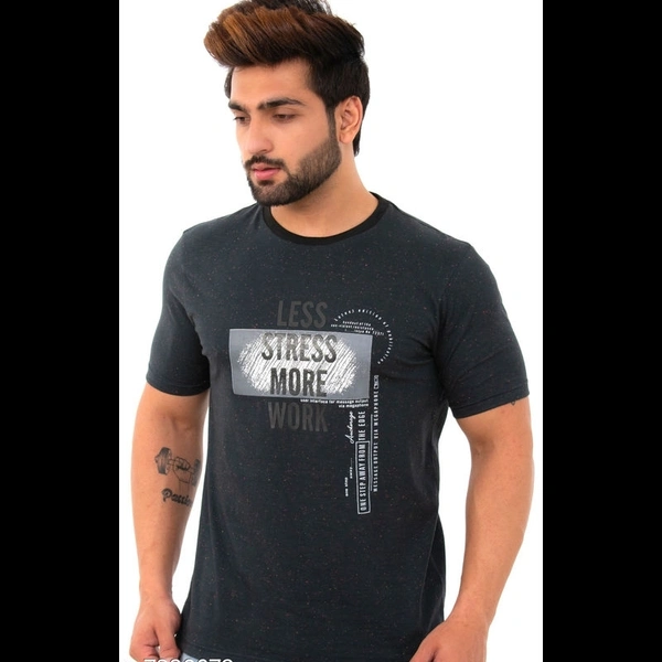 Men's Charcoal Printed Cotton Short Sleeves Round Neck T-shirt - XL