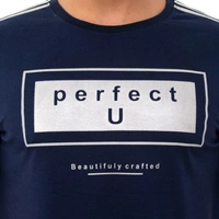Men's Navy Blue Printed Cotton Short Sleeves Round Neck T-shirt - S
