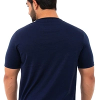 Men's Navy Blue Printed Cotton Short Sleeves Round Neck T-shirt - L