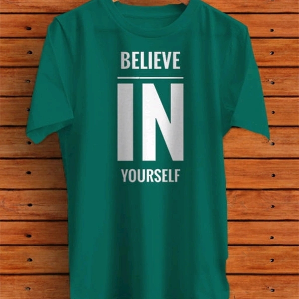 Believe in Yourself Men's  Half Sleeve Solid Cotton Oxford Blue Round Neck Tees - M