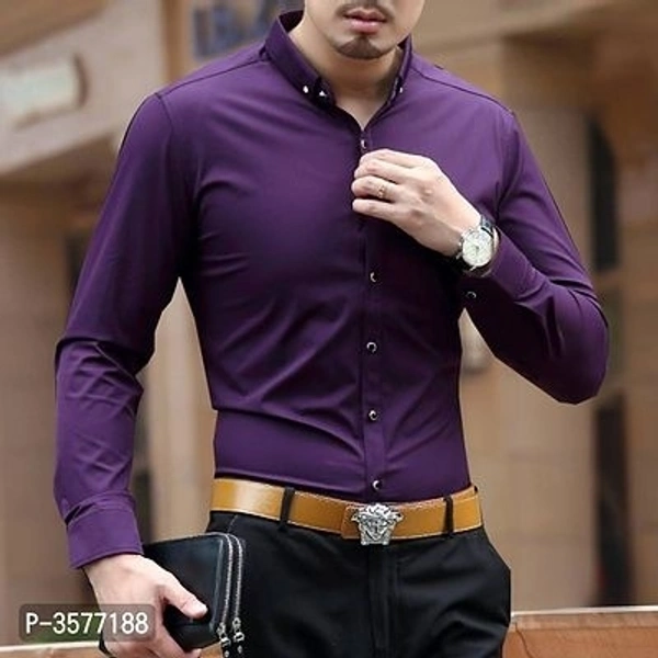 Men's Purple Cotton Solid Long Sleeves Slim Fit Casual Shirt - M