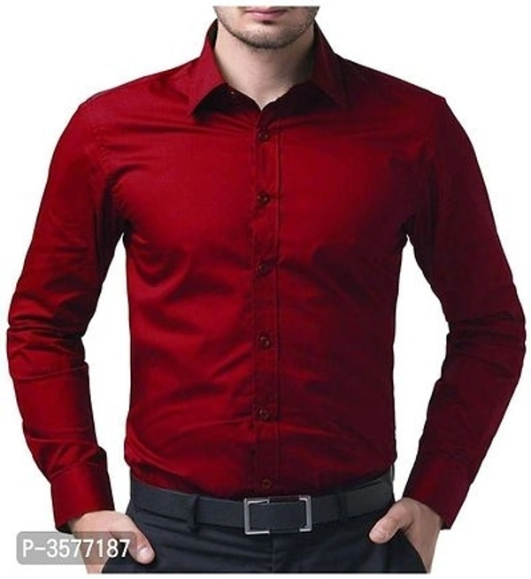 Men's Red Cotton Solid Long Sleeves Slim Fit Casual Shirt - XL