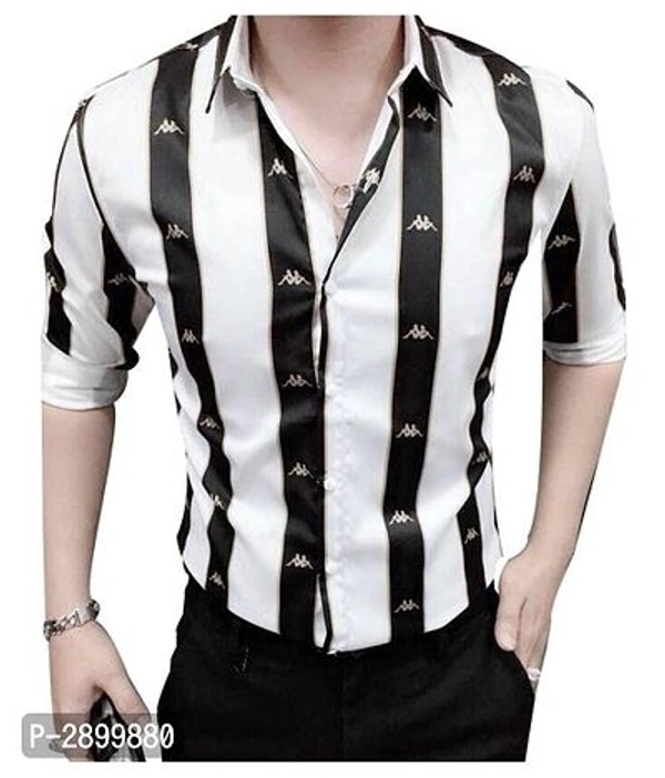 Multicoloured Striped Silk Regular Fit Casual Shirt - L