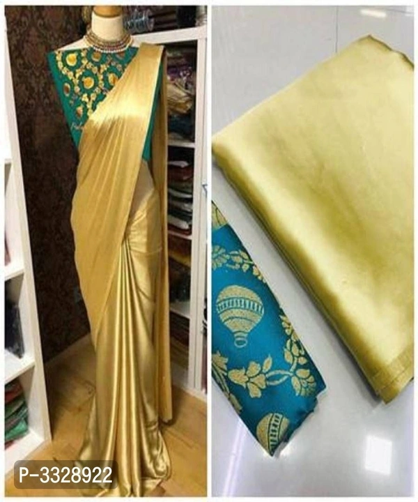 New Trendy Satin Solid Saree with Blouse piece