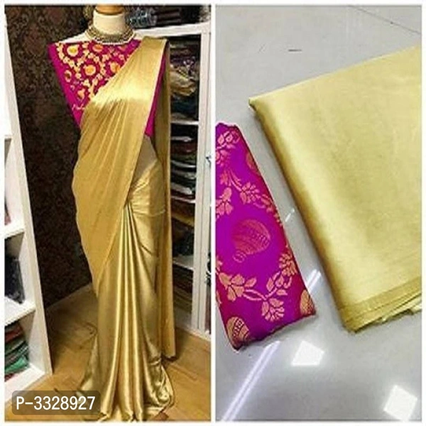 Trendy Satin Solid Saree with Blouse piece
