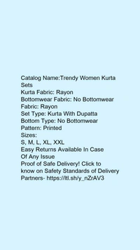 Trendy Rayon Women   Kurta Sets - L