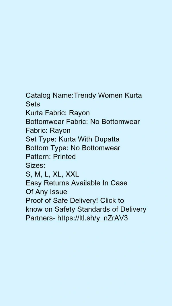Trendy Rayon Women   Kurta Sets - L