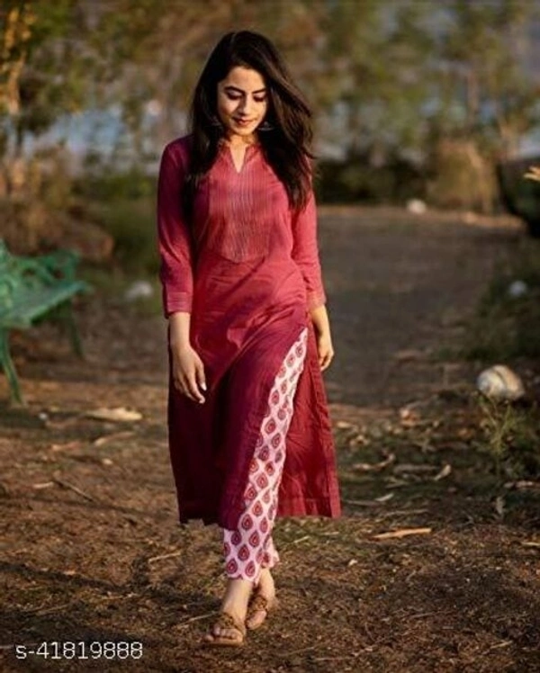 Cosmo Crafts Women's/Girls Rayon Straight Embroidery Kurti with Pant Maroon - L