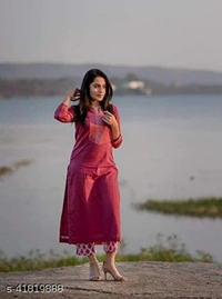 Cosmo Crafts Women's/Girls Rayon Straight Embroidery Kurti with Pant Maroon - L